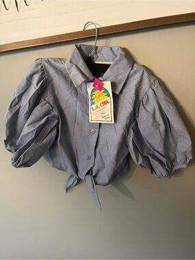 NWT Girls' Puffy Sleeve Tie-Front shirt 14